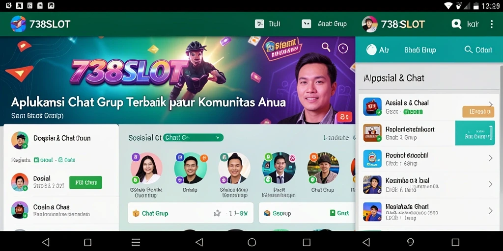 Antarmuka aplikasi 738SLOT dengan fungsi Chat Grup yang menarik.