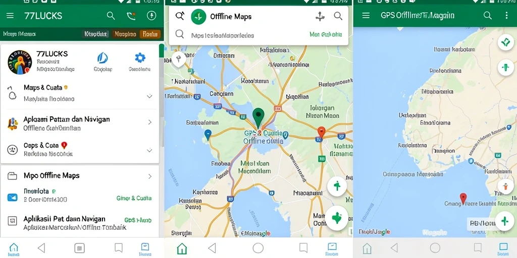 Antarmuka aplikasi 77LUCKS yang mudah digunakan untuk GPS Offline Maps.