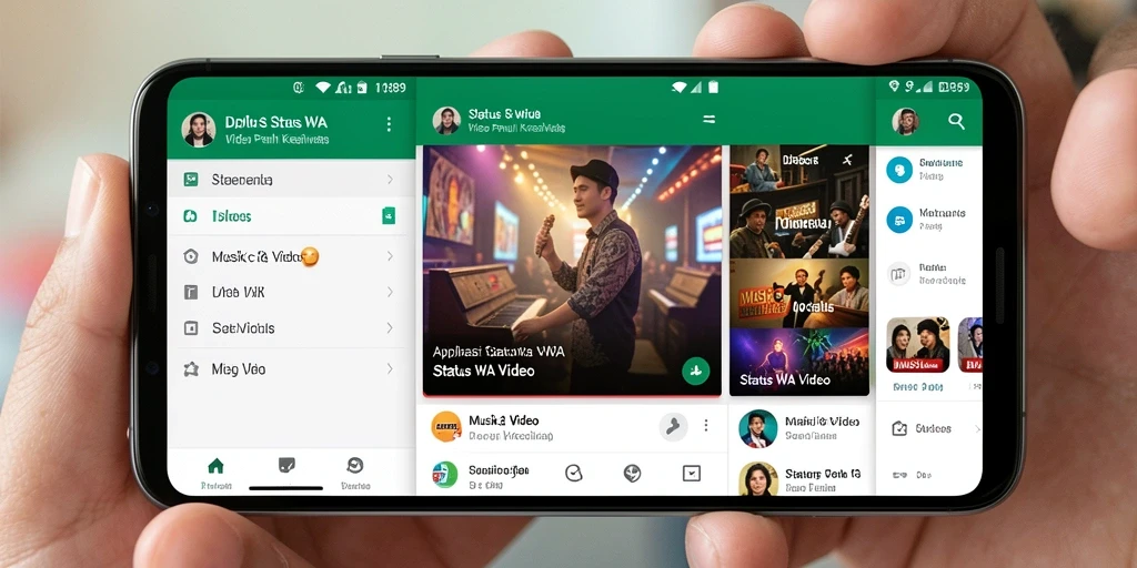 Antarmuka aplikasi IDR89 untuk membuat Status WA Video yang menarik.
