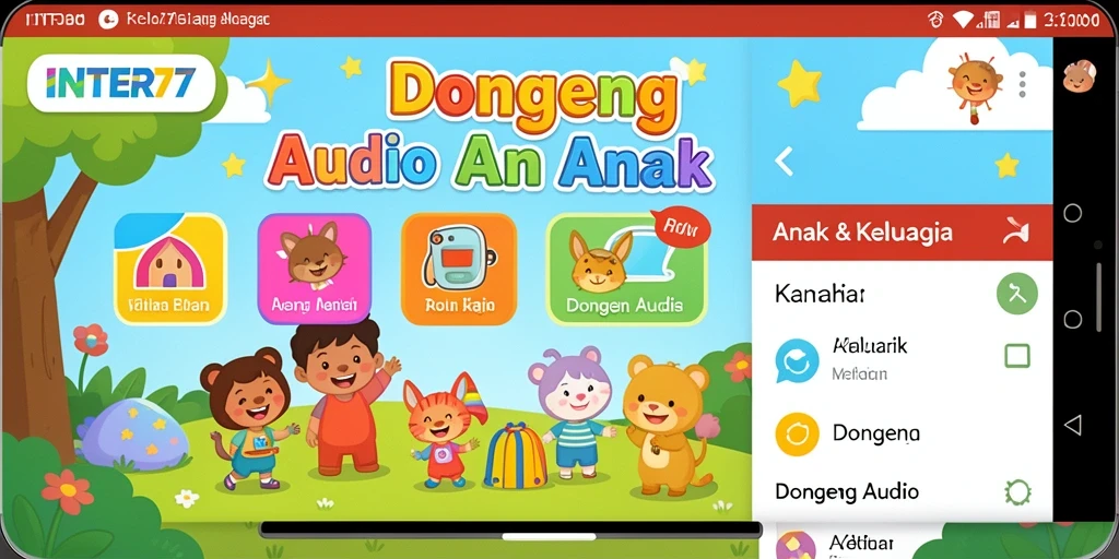 Tampilan antarmuka aplikasi INTER77 yang menarik dan ramah anak.