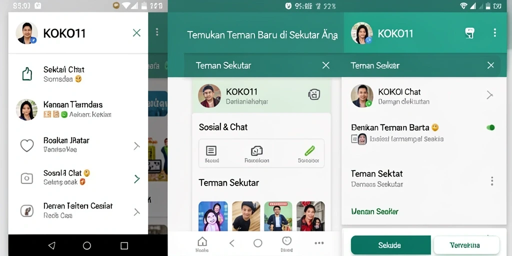 Antarmuka KOKO11 menunjukkan pengguna yang terhubung dan aktivitas sosial.